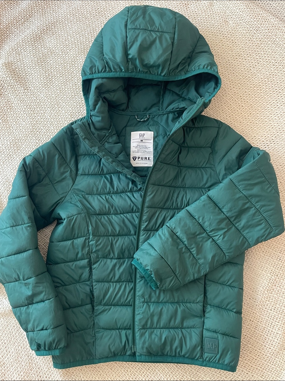 Gap Kids Green Lightweight PrimaLoft Puffer Jacket with Hood
